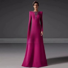 High Neck Long Sleeve Beaded Solid Mermaid Evening Dress Custom Made Formal Gown