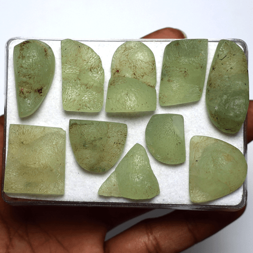 10 PC Natural Botryoidal Prehnite Raw Surface 16mm-30mm Druzy Cabochon Gemstones - Picture 2 of 11