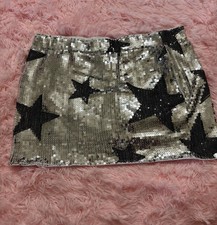 Silver and Black Sequin Star Skirt - Medium