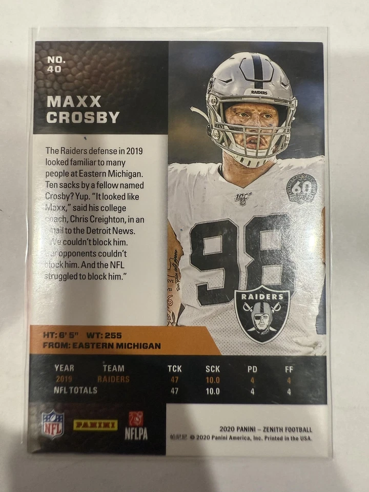 2020 Zenith #40 Maxx Crosby Artist Proof Silver #/49 - Image 2 of 2