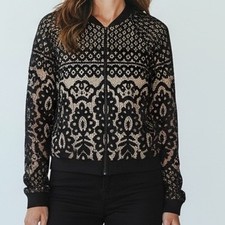 Blue Rain Lace Bomber Jacket Black Beige Line...