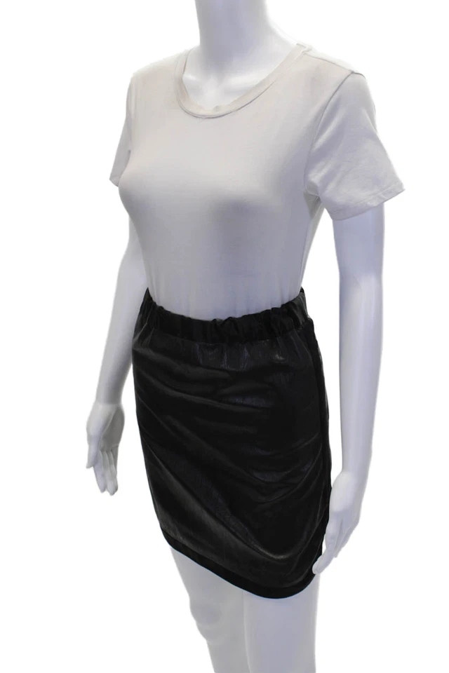 Falda lápiz negra pequeña Cynthia Rowley para mujer cintura elástica cuero seda Foto 2 de 4