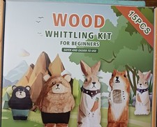WOOD WHITTLING KIT, BEGINNER Level: Knives Wood Gloves Polisher Bag New