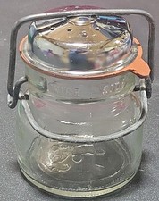 1893 FP Clear Glass Shaker Jar Rubber Seal Salt/Pepper Wire Side Bail &bull; Only 1