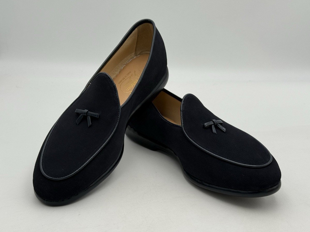BELGIAN SHOES MR CASUAL LOAFERS Dark Blue Sueded SLIPPERS BOW TIE