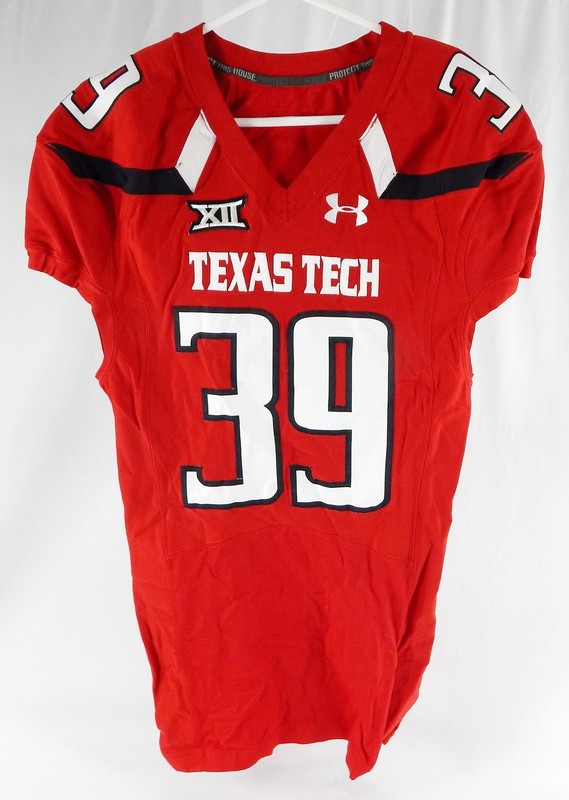 2015 Texas Tech Red Raiders #39 Game Used Red Jersey Football NP R 44 618