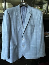 Lauren Ralph Lauren Men's 44R Slim Fit Light Blue Windowpane Plaid Blazer Jacket
