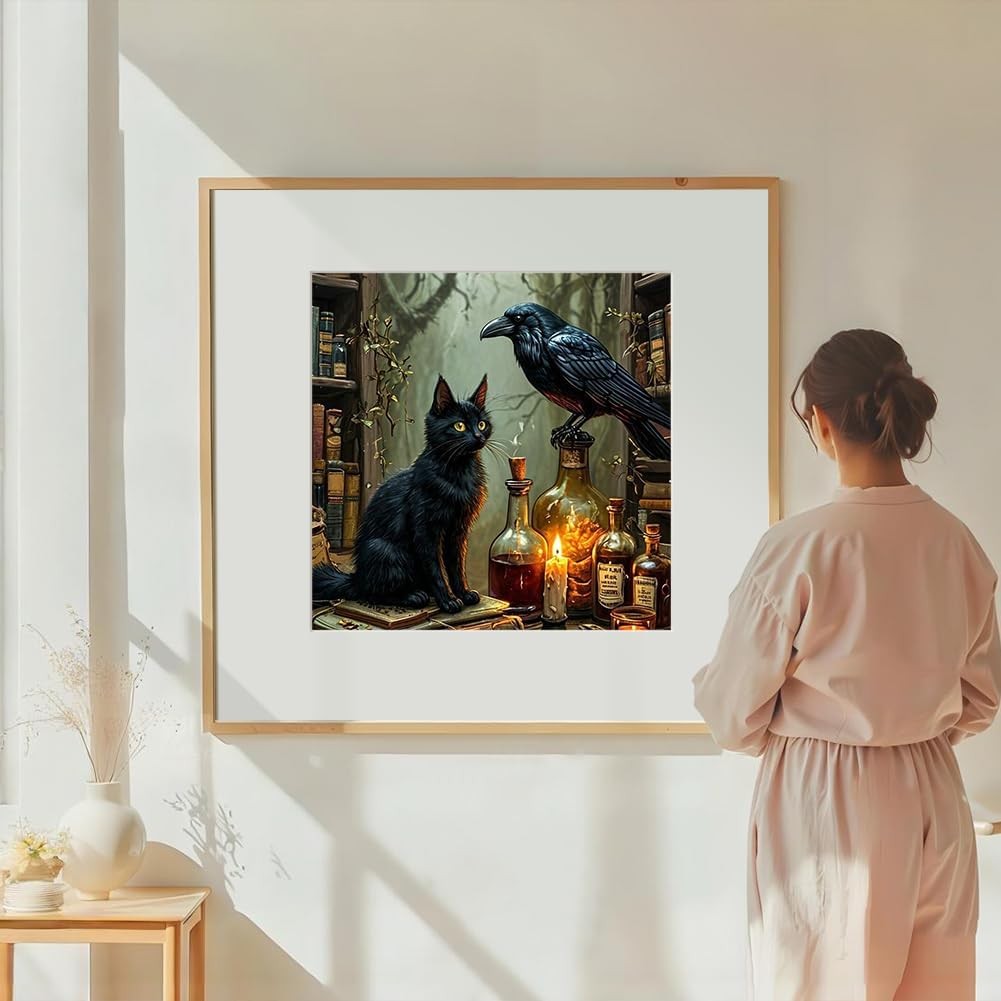 Gothic Diamond Painting Kit, Black Cat & Crow Diamond Art Kits for Adults, 5D...