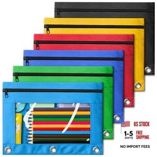 Pencil Pouch for 3 Ring Binder, Bulk 6 Pack 3-Holes Zipper Pencil Pouches in