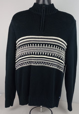 Chaps Men's XL Black White 1/4 Zip Mock Neck Long Sleeve Ski Sweater