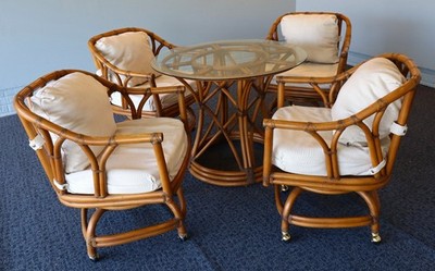 Ficks Reed Mid Century Rattan Dining Set with Table