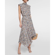 Veronica Beard Anuli Asymmetric Floral Print Silk Chiffon Midi Dress Size 2