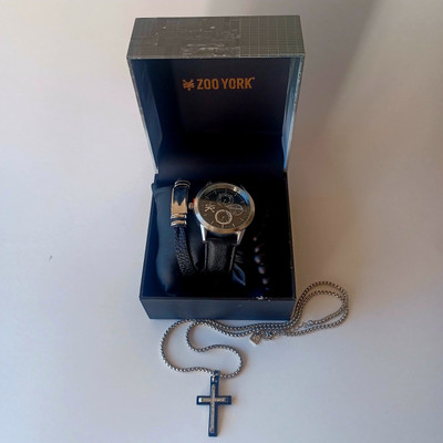 ZOO YORK Gift Set 54285 Mens Watch Bracelet Cross Necklace New In Box 2018
