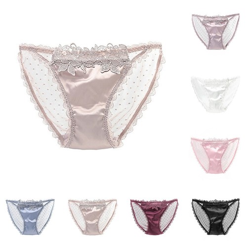 Briefs Satin Underpants Back See Through Breathable Flower Knickers Ladies - Picture 2 of 18