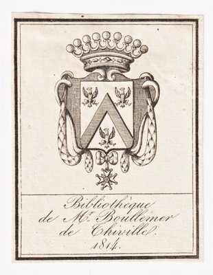 Exlibris Boullemex De Thiville / Normandy Coat Of Arms Ex-Libris Bookplate 1814