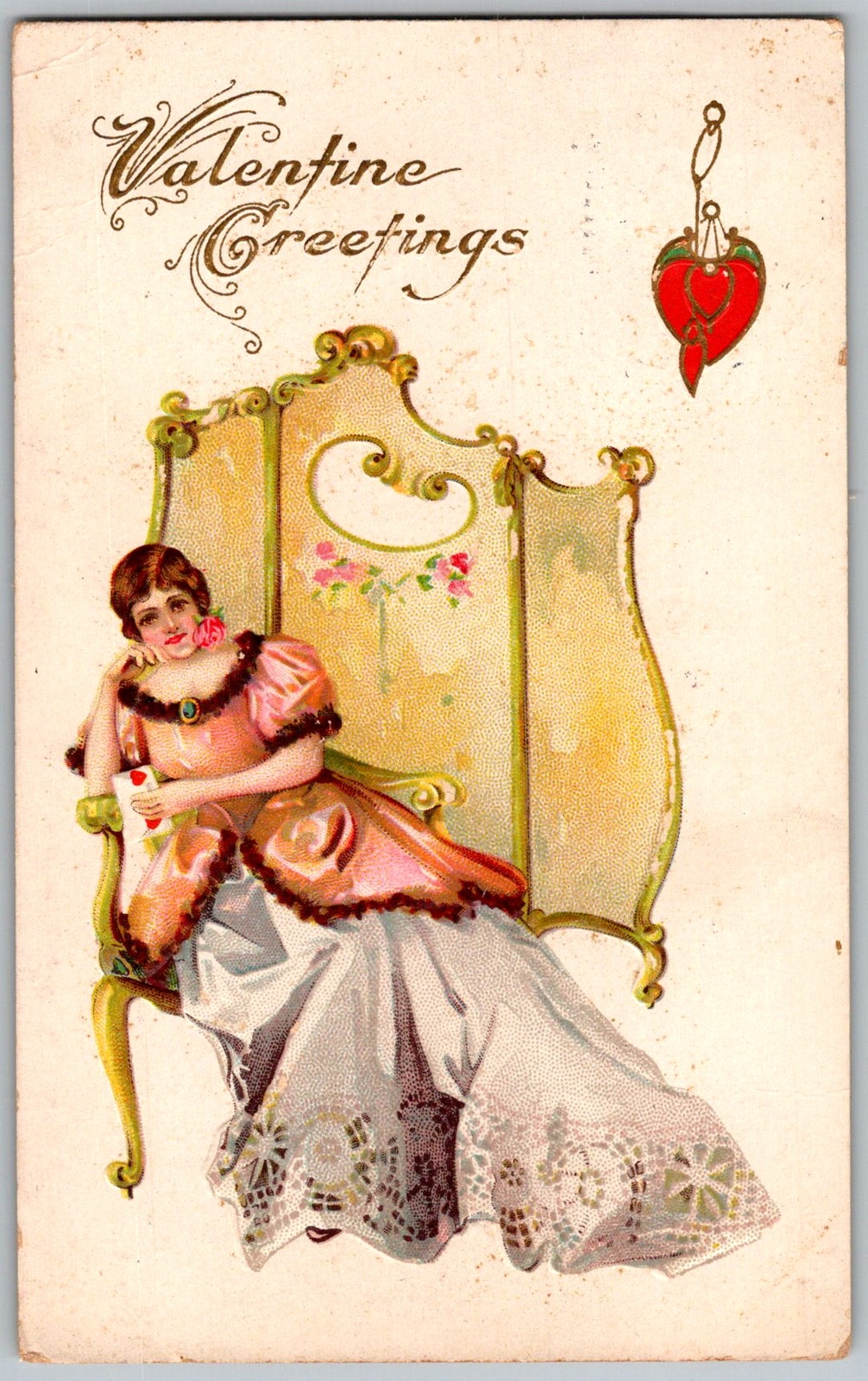 Antique Postcard Valentine Greetings Victorian Lady Ephrata, PA 1910s