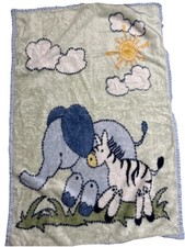 Vintage Baby Blanket Elephant Zebra Clouds Size 30x44