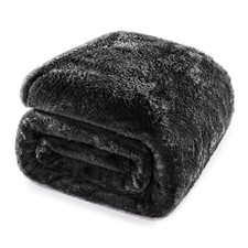Black Queen Size Blanket For Bed 300GSM Soft Warm Fleece Fabric Plush 90x90
