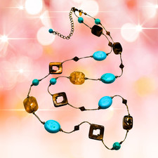 Long Boho Turquoise Tiger s Eye Style Beaded Necklace