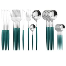 Silver Silverware Set, 24-Piece Stainless Steel Flatware Set Service For 6, M