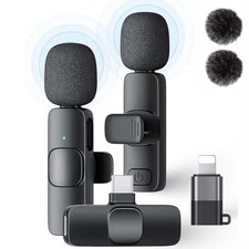 Wireless Mini Microphone for iPhone, Android Phone 2 Pack Lavalier Lapel Mic...