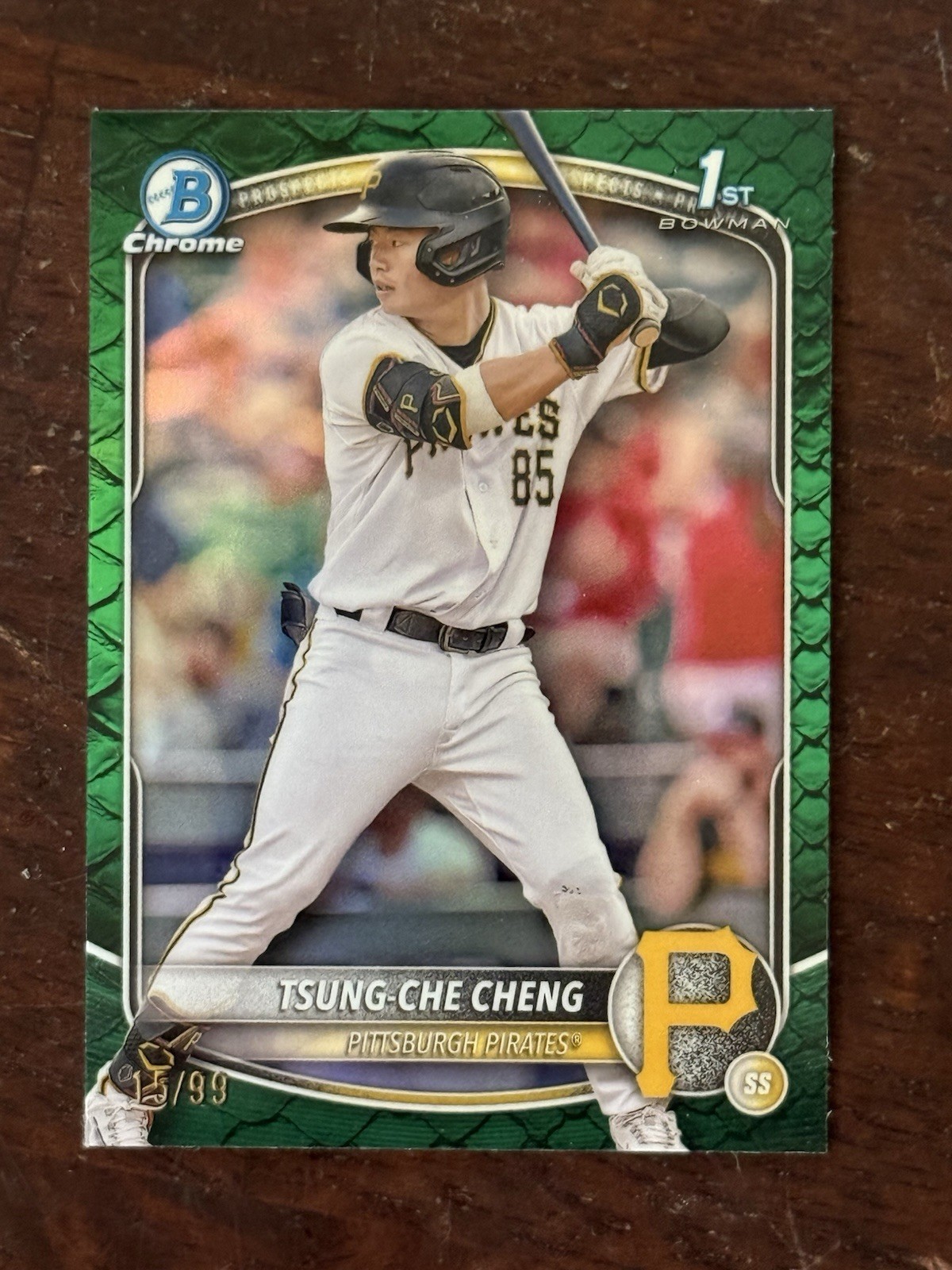 2025 Bowman Chrome Prospects Tsung-Che Cheng #BCP-95 Green Reptilian /99 Pirates