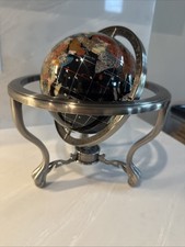 Artisan Collector's Black Onyx Gemstone Globe w/ Stand & Compass 11” Tall X 10”