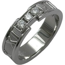 Anillo Tiffany & Co. Atlas Diamantes Oro Blanco 18K 3P Joyería EE. UU. Talla #7 7,4 g
