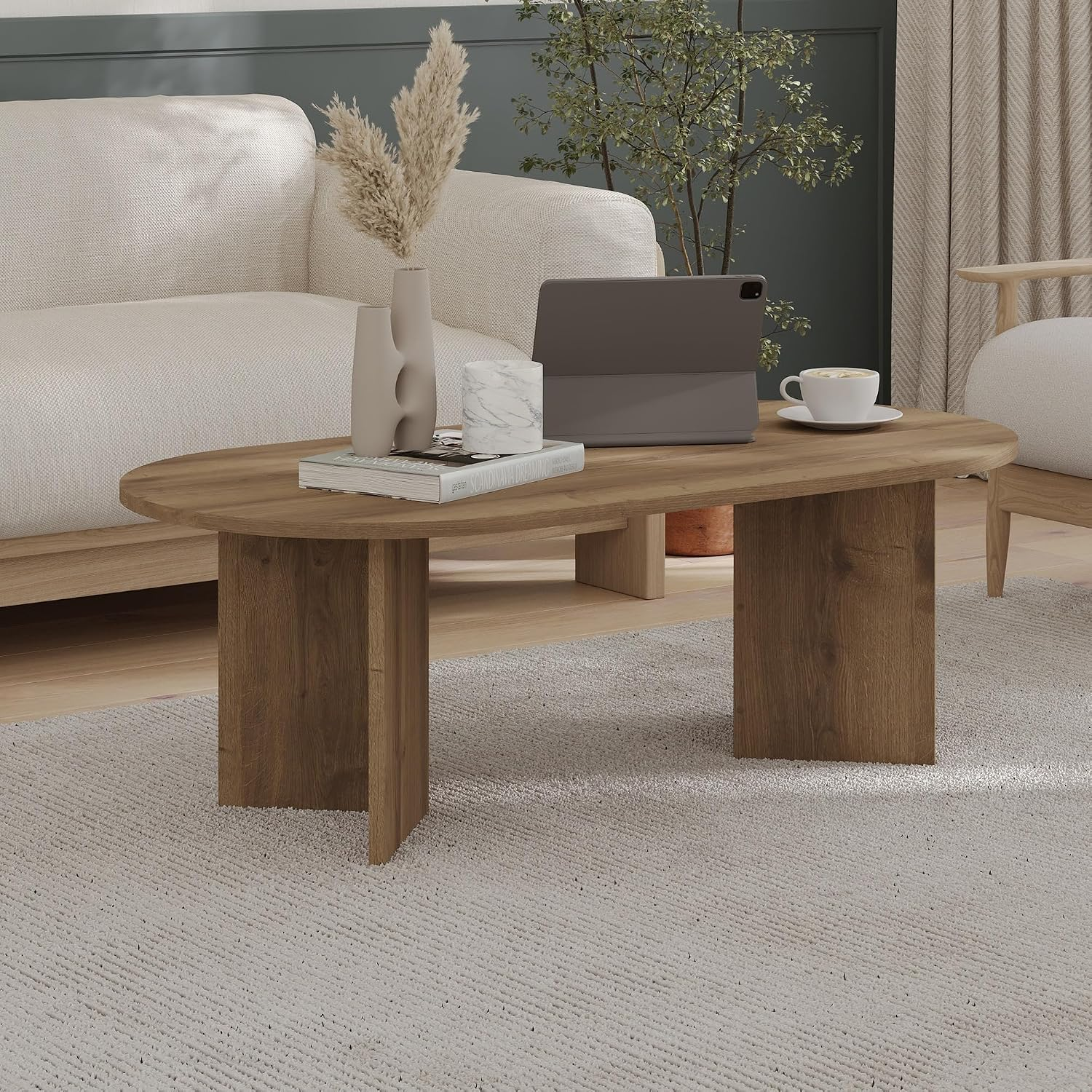 Coffee Table Large Oval Modern Living Room Lounge Wooden Centre Table 119cm
