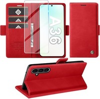 HandyhüLle PU Leder Wallet Flip Case Rot Mit Schutzfolie FüR Galaxy A36 5G