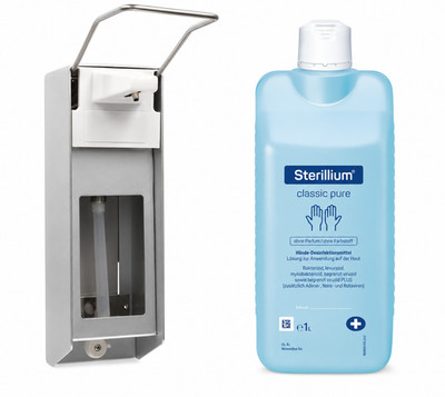 Medi-Inn Wandspender Aluminium Langarmhebel 1000 ml + Sterillium classic pure