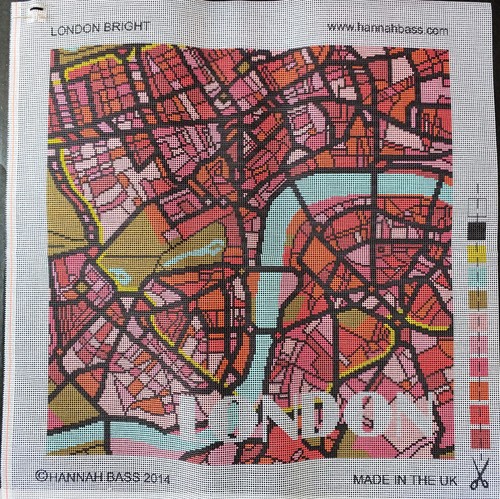 LONDON City Bright TRAVEL Map-Hannah Bass wool NEEDLEPOINT 16" Pillow Kit - Picture 3 of 6