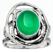 Natural Green Onyx 925 Sterling Silver Ring s.7 Jewelry R-1602