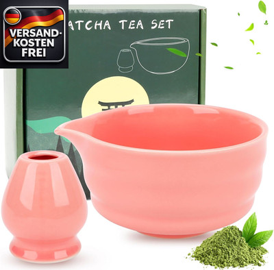 Matcha Schale rosa mit Ausgießer für Tee Latte Keramik 560 ml für Anfänger
