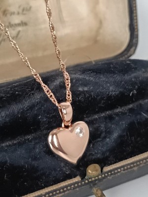 Vintage 1990-s 14 CT Rolled Gold Zircon Heart Pendant on Chain-Hallmarked 585 RG