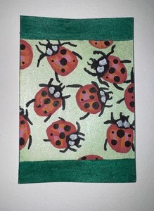 ACEO 2.6in x 3.5in, Watercolor and acrylic marker -"ladybugs" - miniature art