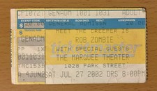 2002 ROB ZOMBIE MARQUEE THEATER ORLANDO FLORIDA CONCERT TICKET STUB