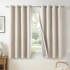 100 Blackout Shield Linen Blackout Curtains for Bedroom 45 Inches Long, Beige G