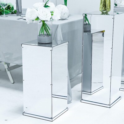 24-Inch tall Silver Mirror DISPLAY BOX CENTERPIECE Party Column Pedestal Riser
