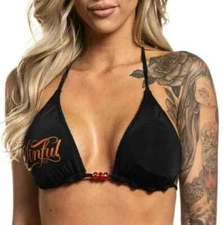 Sinful by Affliction Solar Bikini Top Reversible Yellow & Black Leopard Lace
