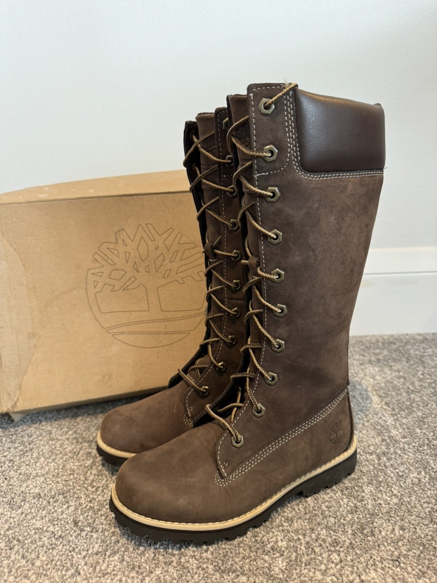 NEW TIMBERLAND 14” GIRLS /YOUTH PREMIUM BROWN Leather LONG High