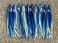 Lot Of 10 Hoochie 5" Squid Skirts Replacement Unrigged Fishing Lures - Blue/Glow