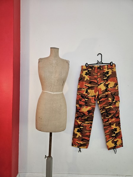 Cargo Combat Army Pants Unisex Vintage Style Camouflage Orange Mustard Size M