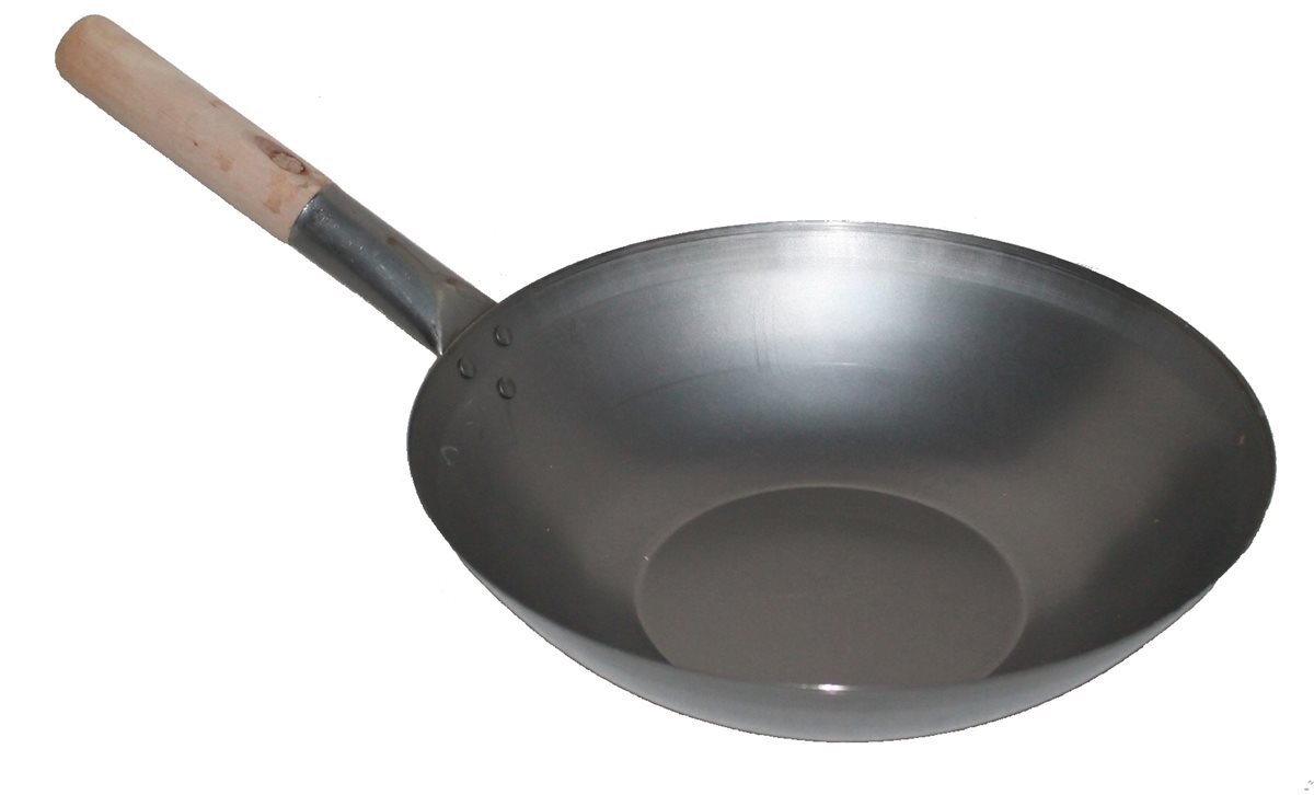 Wok Pfanne 35 cm China Gastronomie flacher Boden Gasherd Carbon Stahl