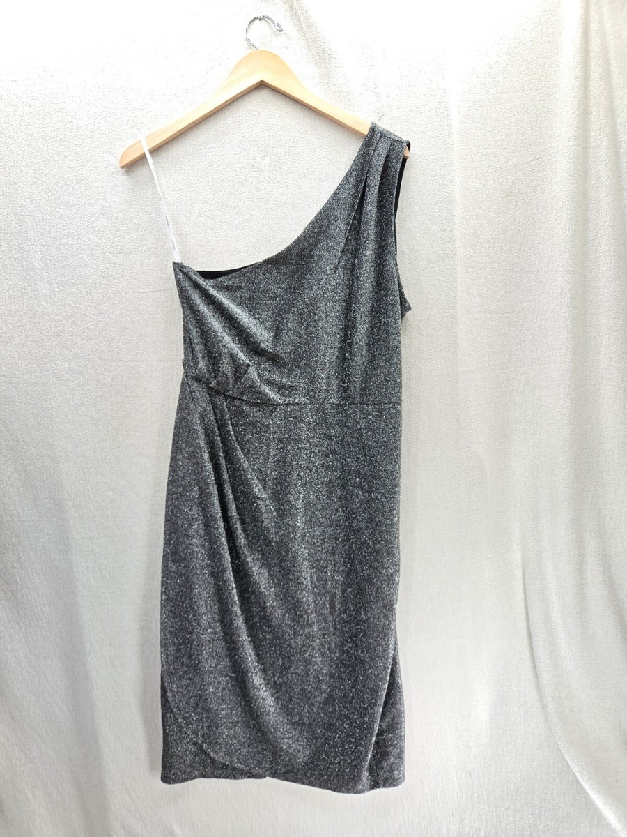 grey metallic one shoulder dress Poly USA 8430