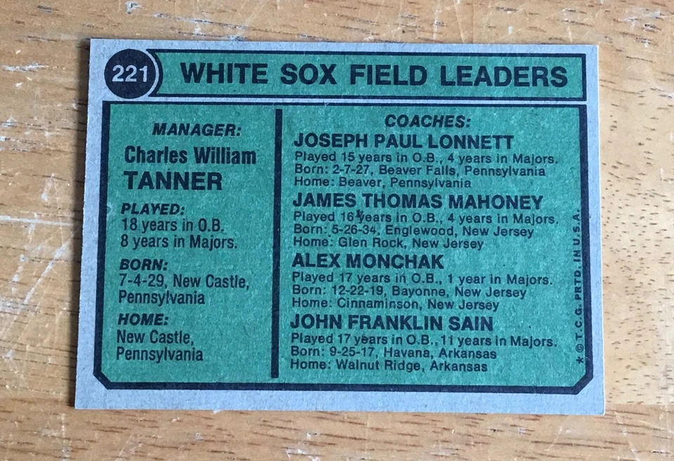 Chuck Tanner Chicago White Sox Signed Autograph 1974 Topps Baseball Card - Image 2 of 2