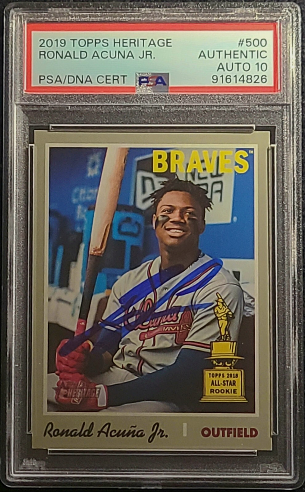 Ronald Acuna Jr. 2019 Heritage Ronald Acuna Jr Yr 2 Rookie Cup SHORT PRINT PSA 10 AUTO RARE 