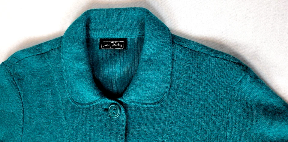 Chaqueta Jane Ashley Grande Verde Lana Acrílico Manga Larga Botón Frontal Sin Forro Foto 3 de 4