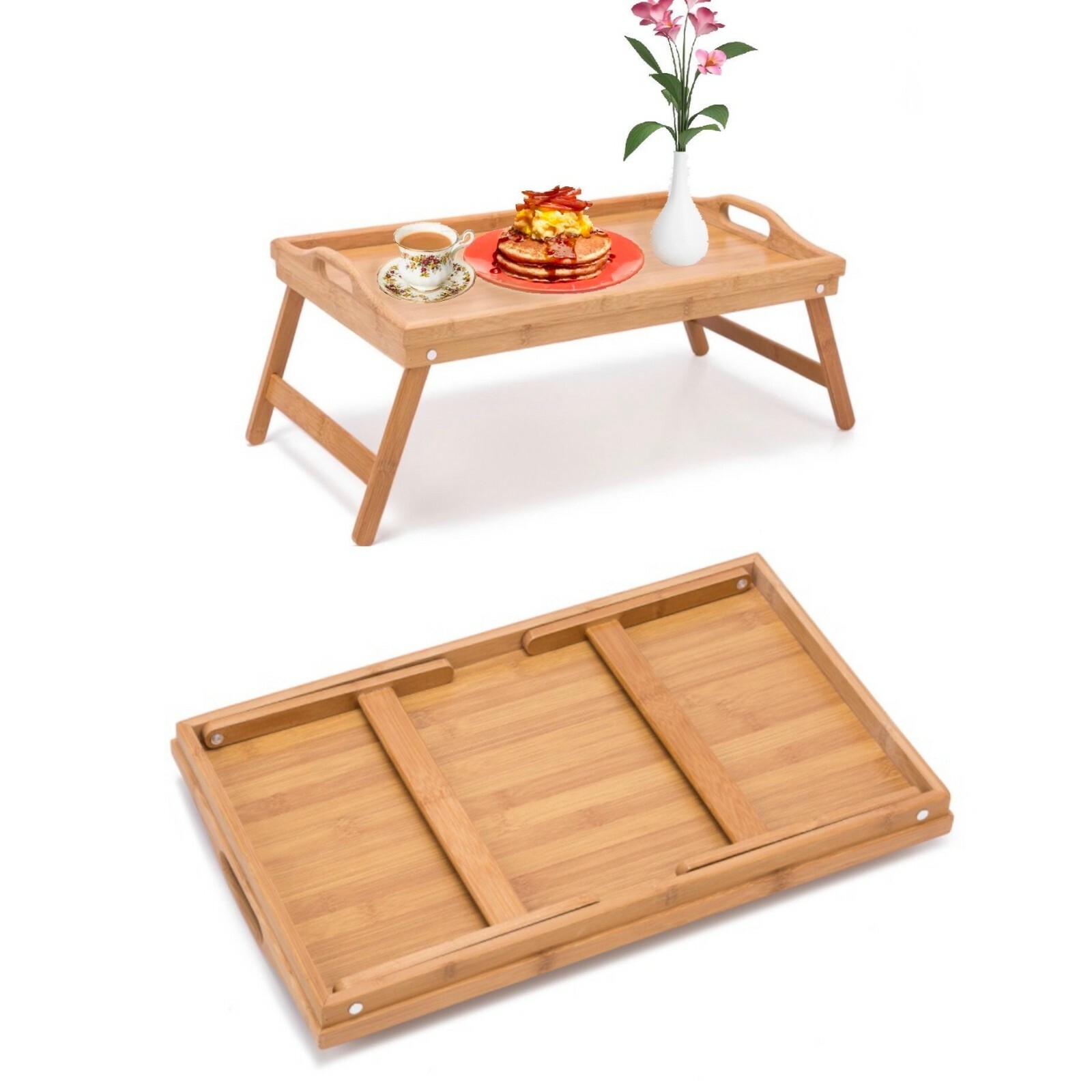 Bamboo Small Foldable Desk, Breakfast Tray, Bed Table, Laptop Desk
