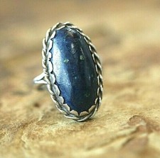  VINTAGE STUNNING NAVAJO DENIM LAPIS STERLING SILVER NATIVE AMERICAN RING Sz9.5